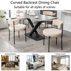 Dining Chair Set of 4 with Black Metal Legs for Dining Room, Kitchen, Round Modern Upholstered Dining Chair