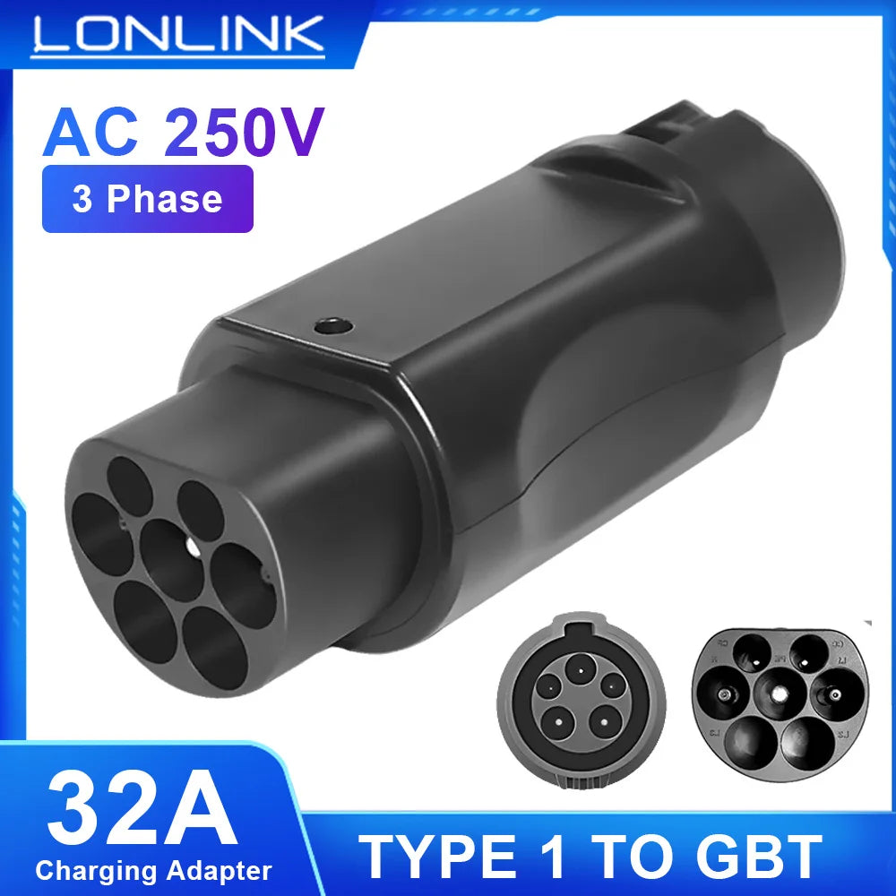 Lonlink EV Charger Adapter TYPE 1 TO GBT 3 Phase 32A Converter Standard Electric Vehicle charging Ev Connector For EV Car