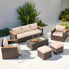 Exclusive Quick Install Patio Furniture Set w/Ottoman,Durable Wicker Outdoor Couch Patio Sectional Sofa Conversation Sets