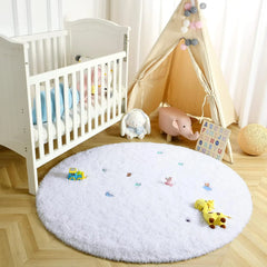 Round Rug Fluffy Soft Area Rugs for Kids Girls Room Princess Castle Plush Shaggy Carpet Cute Circle Nursery Rug for Bedroom