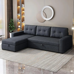 L-Shape Upholstered Sectional Sofa with Storage Chaise & Pull,Convertible Couch W/ 3 Back Cushions,Reversible Sleeper