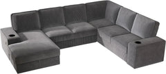 U Shaped Sofa, 7 Seater Sofa with USB Ports, Sectional Sofa Couch with Storage Chaise, Corduroy Beige