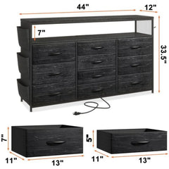 Dresser TV Stand with 10 Drawers for 55" TV Stand for Bedroom with LED Lights & Power Outlets Wide Dresser for Bedroom Shelves