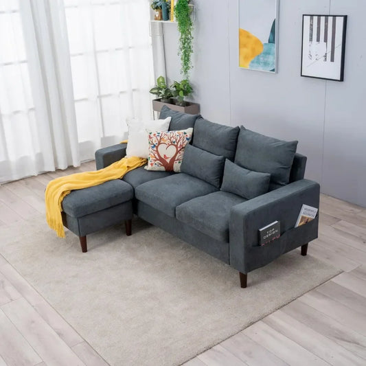 L-Shaped Couch Convertible Sectional Sofa Couch,  3-Seat Sofa Ottoman Foostool, Couches Living Room, Apartment and Small Space