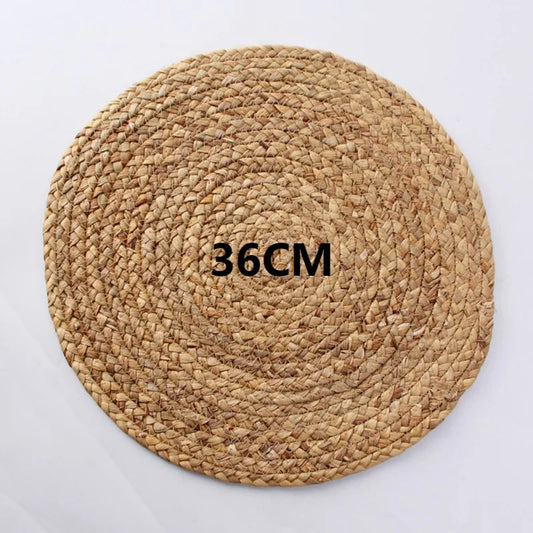 Handwoven Table Mat Water Hyacinth Braided Placemat Round Cup Mat Heat Resistant Hot Mug Holder Insulation Anti-Skid Pad