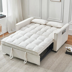 Sofa Bed, Modern Velvet 3-in-1 Convertible Futon Sofas Bed with Adjustable Backrest and Storage, Includes Pillows, Sofa Sleeper