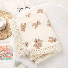 Newborn Baby Tassel Receiving Blanket  Muslin Cotton Baby Blankets Infant Fringe Swaddle Blanket Babies Sleeping Quilt Bed Cover