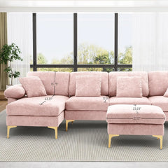 U-Shaped Sectional Sofa Couch, 4 Seat Sofa Set for Living Room, Convertible L-Shaped Velvet Couch Set with Chaise Lounge