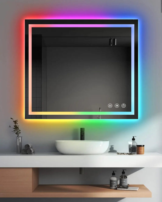 40x36 Inch Bathroom Mirror with Lights,RGB Color Changing LED Bathroom Mirror Anti-Fog Wall-Mounted Vanity Mirrors Smart