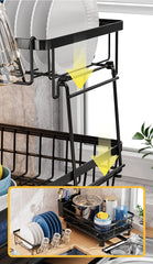 1PC Dish Drying Rack 2 Tier Large Dish Drainer Rack for Kitchen Counter, Rustproof space Saving, Black