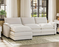 Convertible Sectional Sofa, Deep Seat and Reversible Ottoman, Modern Wide Arm L-Shaped Couch