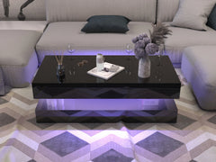 47.3IN High Glossy LED Coffee Table,Modern Center Table with 2 Storage Drawers for Living Room