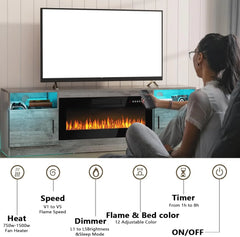 Fireplace TV Stand for TVs Up to 80" TV with 36" Electric Fireplace,Entertainment Center with Fireplace, Fireplace LED Light