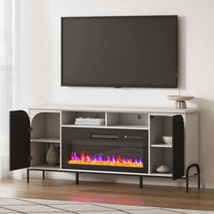 68" Fluted TV Stands with 36" Electric Fireplace, Modern Entertainment Center with Storage for TVs Up to 75"，Camel TV Stands