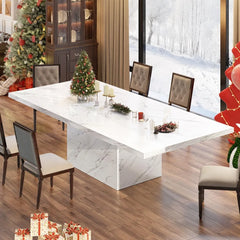 78” Dining Table for 6-8, Large Rectangular Faux Marble Dinner Table only, Modern Long Kitchen Table with Strong Base, Farmh