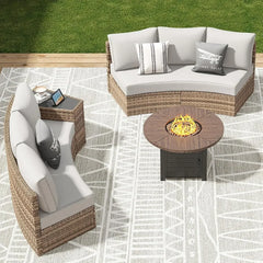 Patio Furniture Sets,11 Piece Half-Moon Sectional Round Sofa Set, Outdoor Patio Furniture with Cushions & Wedge Table