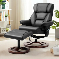 Electric Massage Recliner with Ottoman, Swivel Lounge Chair with Massage, Faux Leather Recliner with Adjustable Back