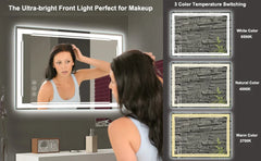 24x32 Lighted Bathroom Mirror with Bluetooth Speaker - Smart LED Makeup Wall Mounted Mirrors - 3 Lights Setting Anti-Fog