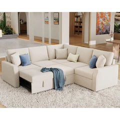 Sofa Bed, with Pull Out Bed & Storage Seat, Reversible L Shape Sectional Couch for Living Room Apartment, 85 Inch Sofa Bed