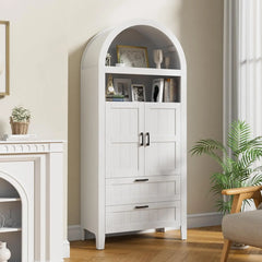 71" Tall Arched Cabinet Bookcase, 5-Tier Arched Bookself with Doors, Arched Bookcase Cabinet with Storage,Display Cabinet