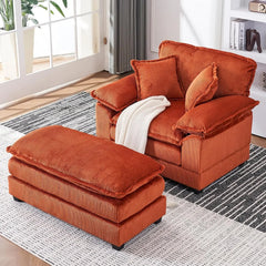 56.3'' Oversized Chaise Lounge Indoor,Corduroy Single Sofa Chair with Ottoman, Plush Upholstered Deep Seat, Lazy Sleeper Sofa