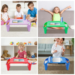 4 Pcs Kids Lap Desk Tray, Plastic Breakfast Laptop Trays with Side Pockets