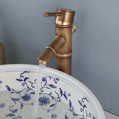 JIENI Circular Blue And White Porcelain Ceramic Basin Set W/ Antique Bamboo Shaped Faucet And Pop Drain Bathroom Sink Lavabo