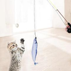 Retractable Cat Wand Toy Cat Teaser Fish Toy With And Wheel Kitten Toys With Fishing Pole For Cats Kittens Having Fun Exerciser