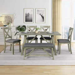 Dining Room Sets, 6 Pieces with Bench, and 4 Upholstered Chairs & 1 Bench for Dining Room and Kitche, Dining Room Sets