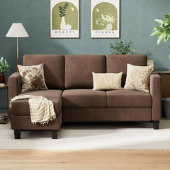 Convertible Sectional Sofa Couch, 3 Seat L-Shaped Sofa with Linen Fabric, Movable Ottoman Small Couch for Small Apartments