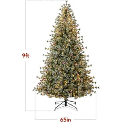 9ft Pre-Lit Cashmere Christmas Tree, Premium Semi-Flocked Artificial Holiday Decor W/Cordless Connection, Large Xmas Tree