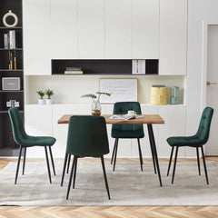 5-Piece Dining Table Set, 47 in Modern Irregular Rectangle Kitchen Table & 4 Forest Green Velvet Upholstery Side Chairs