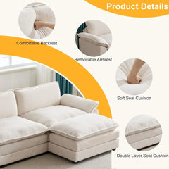 Sectional Sofa Modular Deep Seat Sofas Couch with Ottoman, Teddy Fleece Sofas Sleeper Comfy Upholstered Furniture, Sofa