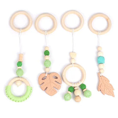 Baby Play Gym Frame Wooden Beech Activity Gym Frame Stroller Hanging Pendants Toys Teether Ring Nursing Rattle Toys Room Decor