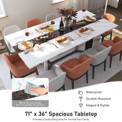 71In Large Rectangular White Dining Table for 4 5 6 8 10 People, Family Dinner Table w/Marble Color, Wood Tabletop, Metal Leg