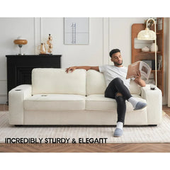 Couch, 89in Comfy with Cup Holders & USB Charging Ports, Offwhite Couch- Deep Seat Sofa for Living Room Sofa