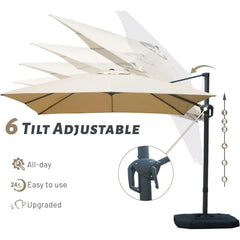 Domi 10’x10’ Cantilever Patio Umbrella, Aluminum Windproof Outdoor Umbrella with 360°Rotation, Square Offset Sun Shade Umbrella