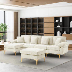 U-Shaped Sectional Sofa Couch, 4 Seat Sofa Set for Living Room, Convertible L-Shaped Velvet Couch Set with Chaise Lounge