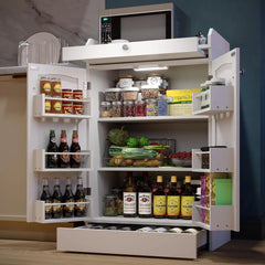 50" LED Kitchen Pantry Storage Cabinets - Standing Food Cabinets Cupboards with 2 Doors with Racks and Shelves Adjustable