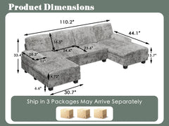 Convertible Sectional Sofa Couch, 4 Seat Sofa Set for Living Room U-Shaped Modern Fabric Modular Sofa Sleeper with