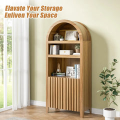 71" Tall Arched Cabinet Bookcase, 5-Tier Arched Bookself with Doors, Arched Bookcase Cabinet with Storage,Display Cabinet