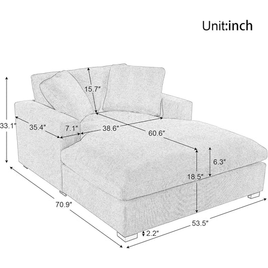 Oversized Chaise Lounge Chair Indoor, Linen Upholstered Comfy Sofa Couch with Solid Wood Legs, Modern Sleeper Chair Recliner