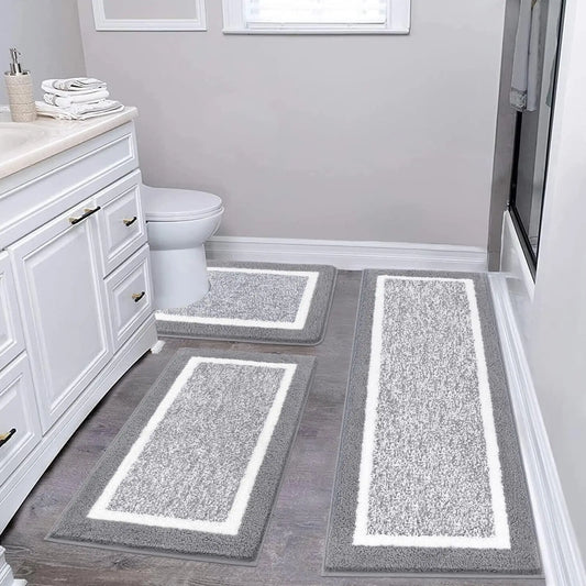 Bathroom Rug Mat Set 3 Piece, Microfiber Shaggy Bath Set, Non-Slip Ultra Soft Carpet Mats