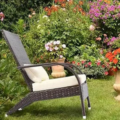 Adirondack Chairs Set 2 Outdoor Wicker Rattan Fire Pit Chairs Oversized Comfy Relax Accent Patio Chairs with Soft Cushion Low De