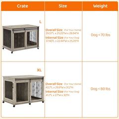 Dog Crate, End Table with Wheels and Flip Top Plate Dog House with Detachable Divider and Sliding Barn Door, Dog Crate