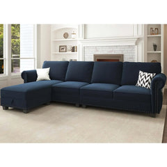 Velvet Sectional Sofa,L Shaped Sectional Couch with Reversible Chaise Convertible 4 Seater Sofa Couch，Living Room Sofas