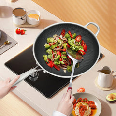 13.4Inch Stainless Steel Frying Pan Nonstick Honeycomb Fry Pan With Lid Induction Compatible Skillet