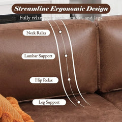 79 Inch Couch for Living Room, Small Couches, Faux Leather Mid Century Modern Sofas, Brown Comfy Love Seat for Bedroom