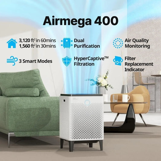 400 Smart Air Purifier (Covers 1,560 sq. ft.), True HEPA Air Purifier with Smart Technology, White