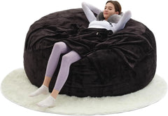 Bean Bag Flannel Sofa Chair (with 50LBS Filling,Gift: U-Shaped Pillow, Blanket Pillowcase,6FT Carpet),Round Soft Back Pillowcase